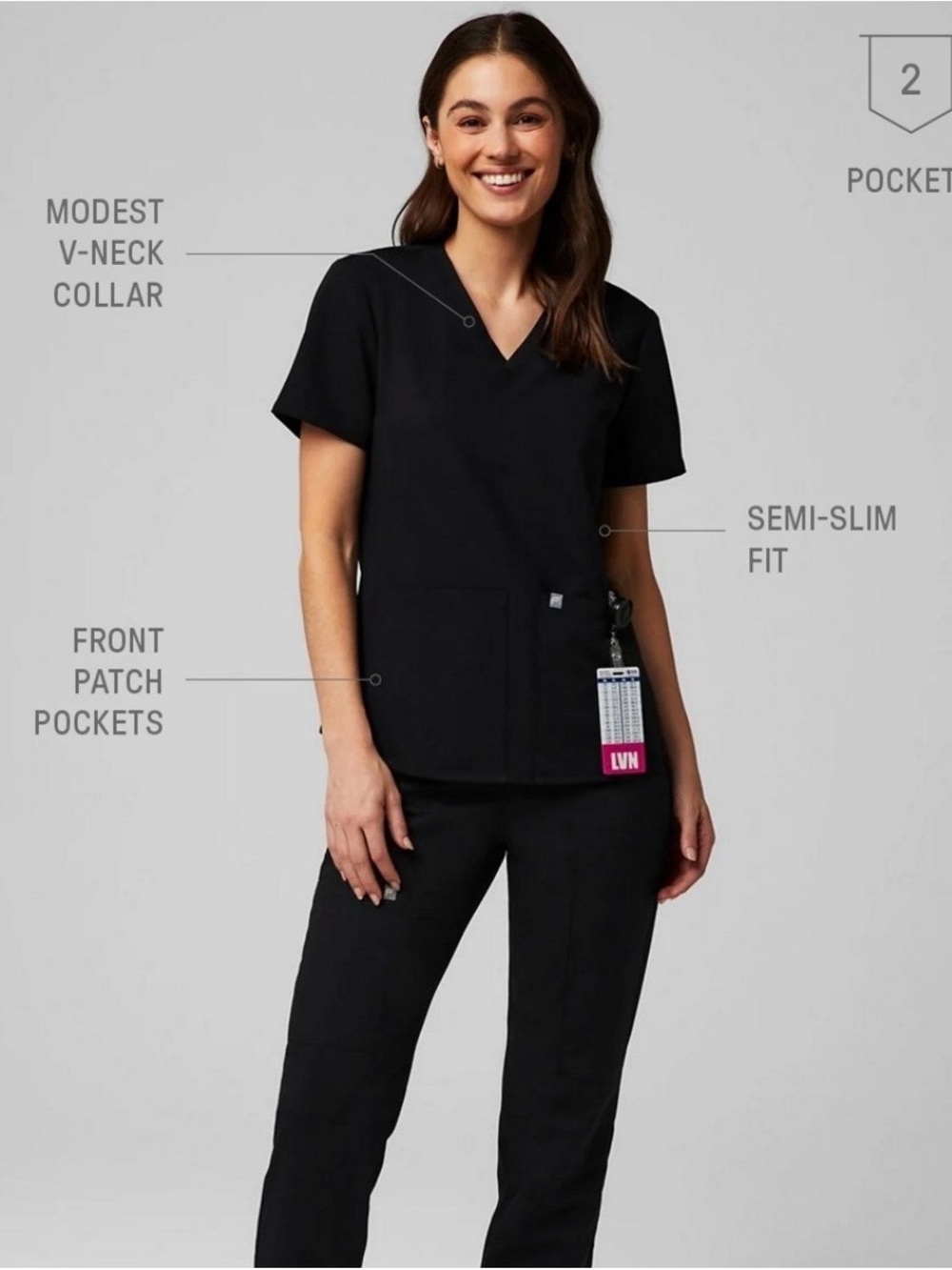 Fabletics Black Method 2-Pocket Scrub Top